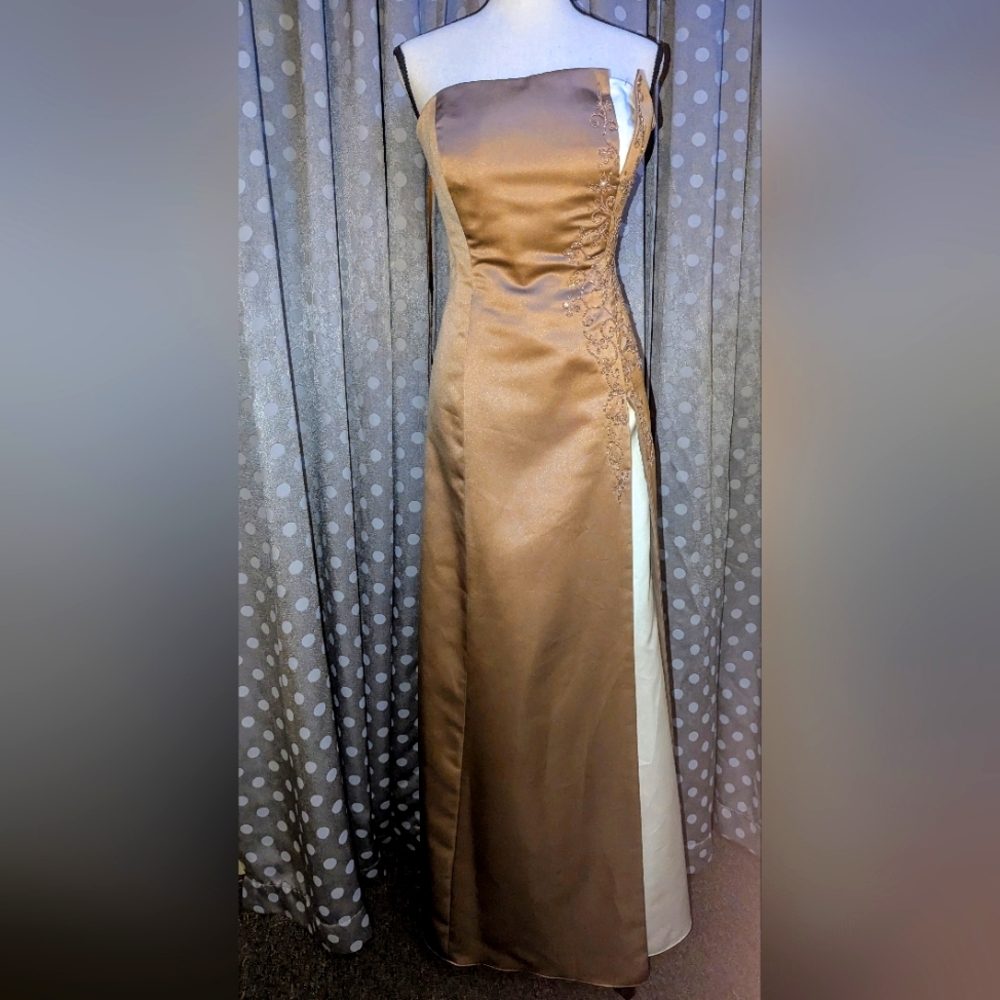 MICHAELANGELO Long Strapless Beaded Gown S?